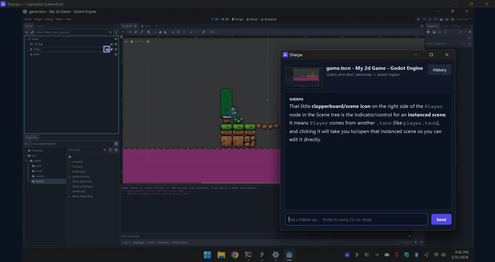 Sherpa explaining a control in Godot